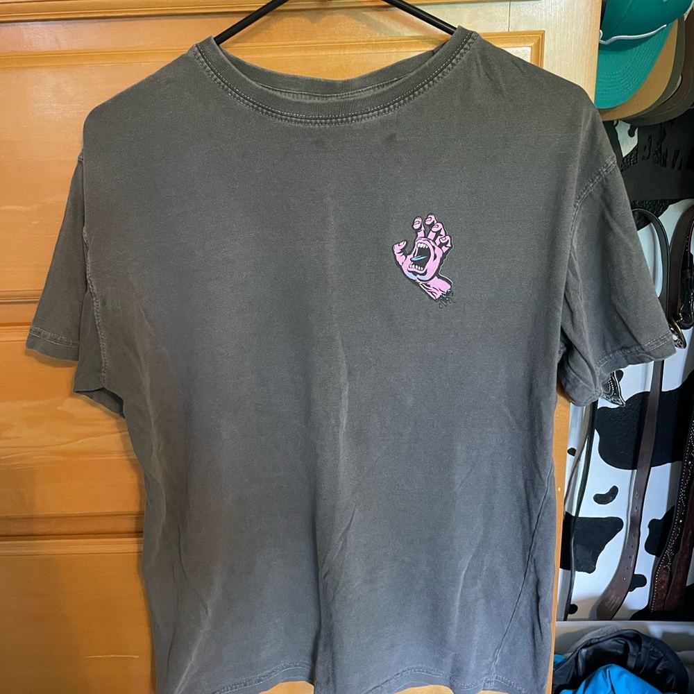 Santa Cruz Skateboards Gray Tee with Pink Graphic